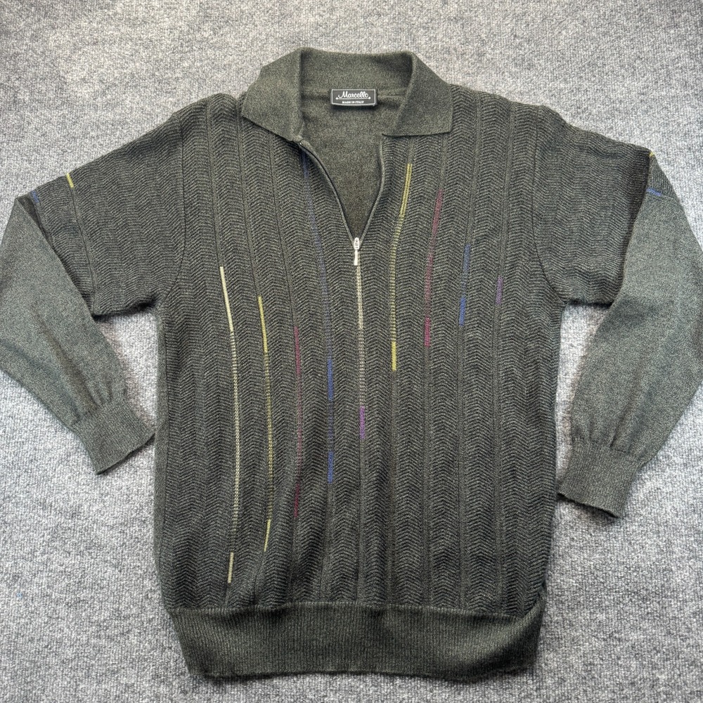 Marcello Polo Sweater Mens Large Gray Merino Wool Blend Knit 1/4 Zip Pullover